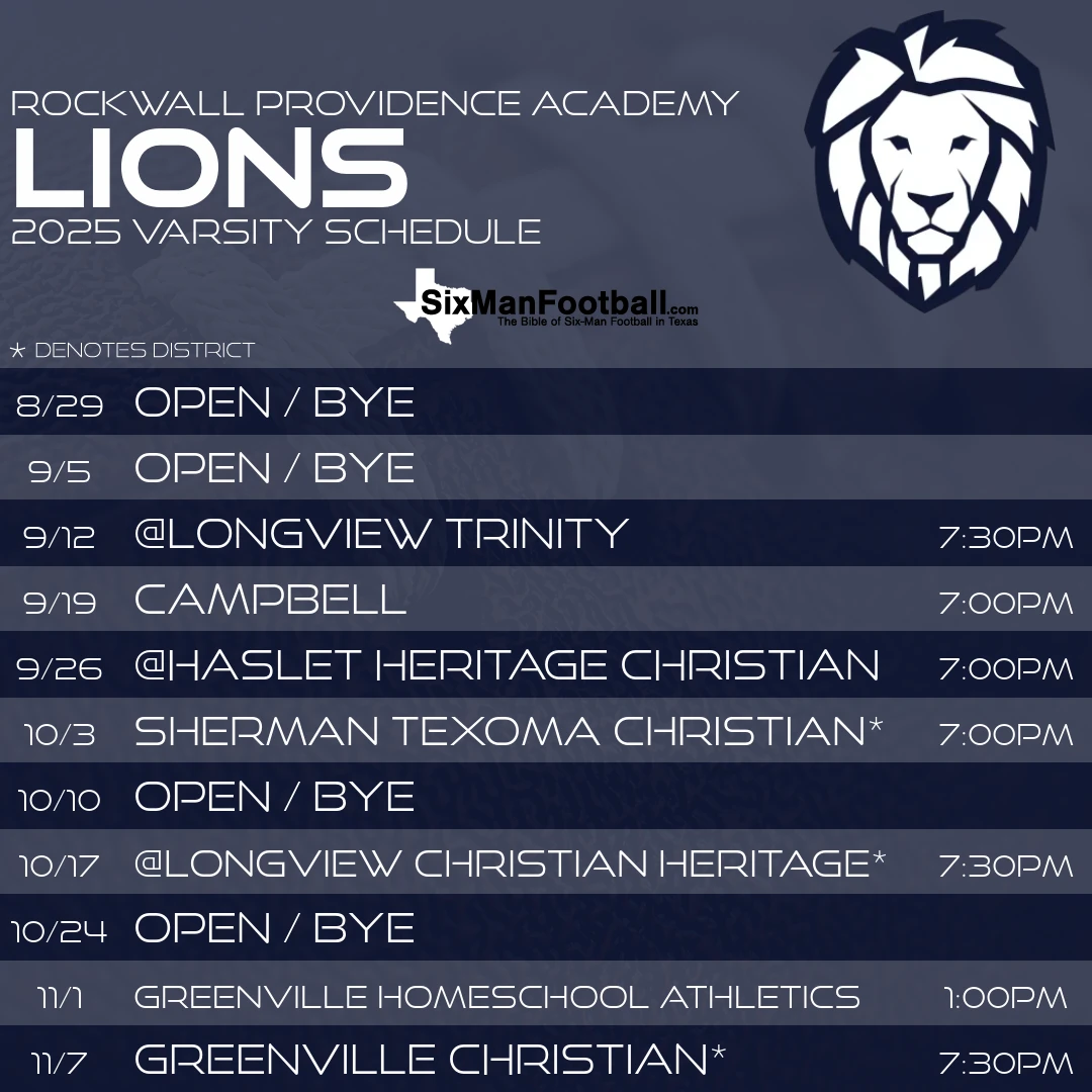 Rockwall Providence Academy Lions 2025 football schedule