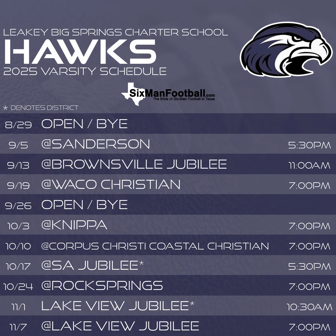 Leakey Big Springs Charter School Hawks 2025 football schedule