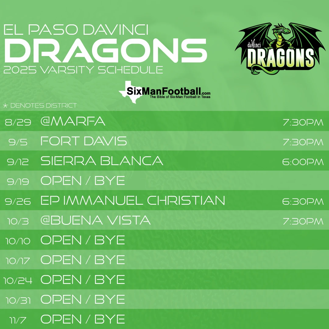 El Paso DaVinci Dragons 2025 football schedule