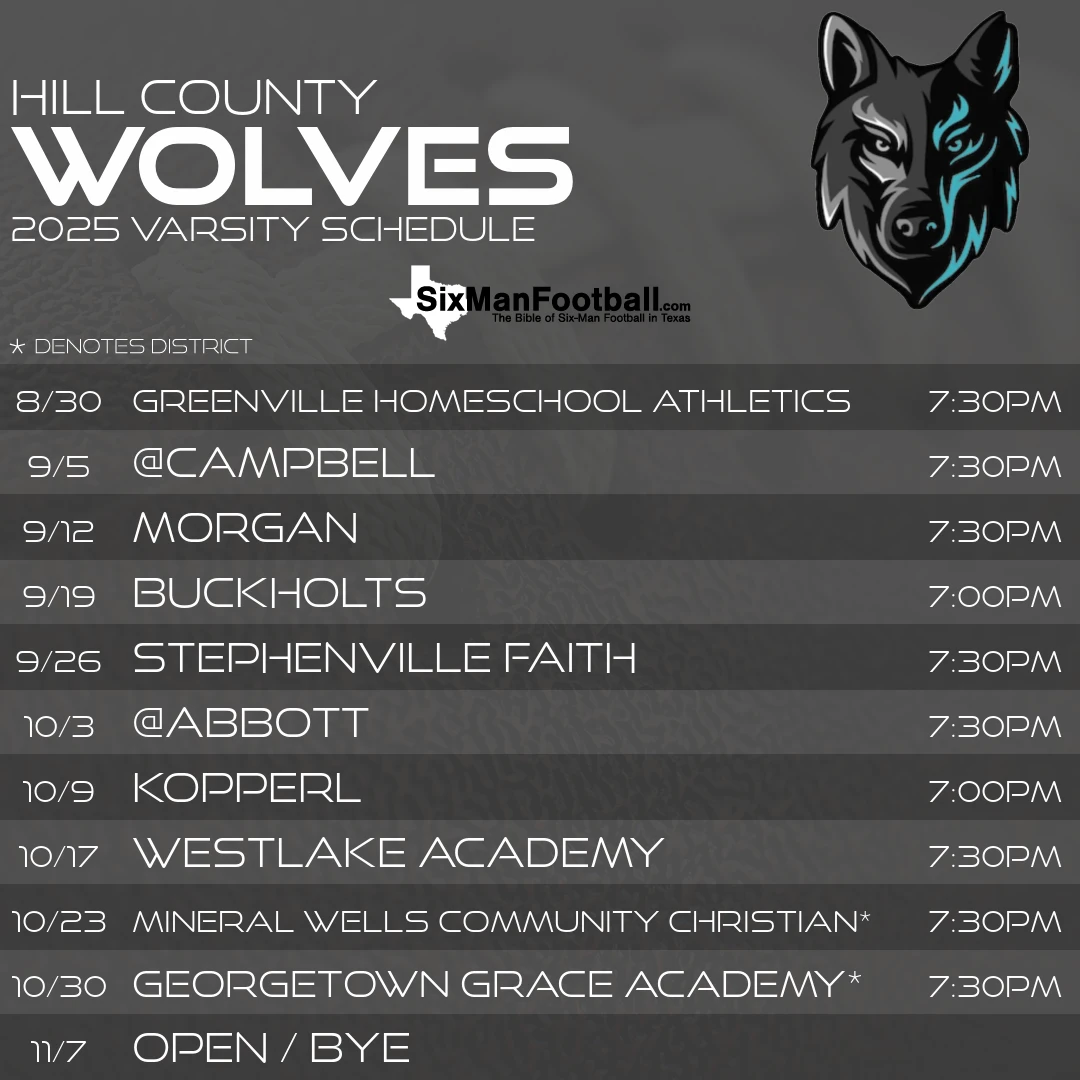 Hill County Wolves 2025 football schedule