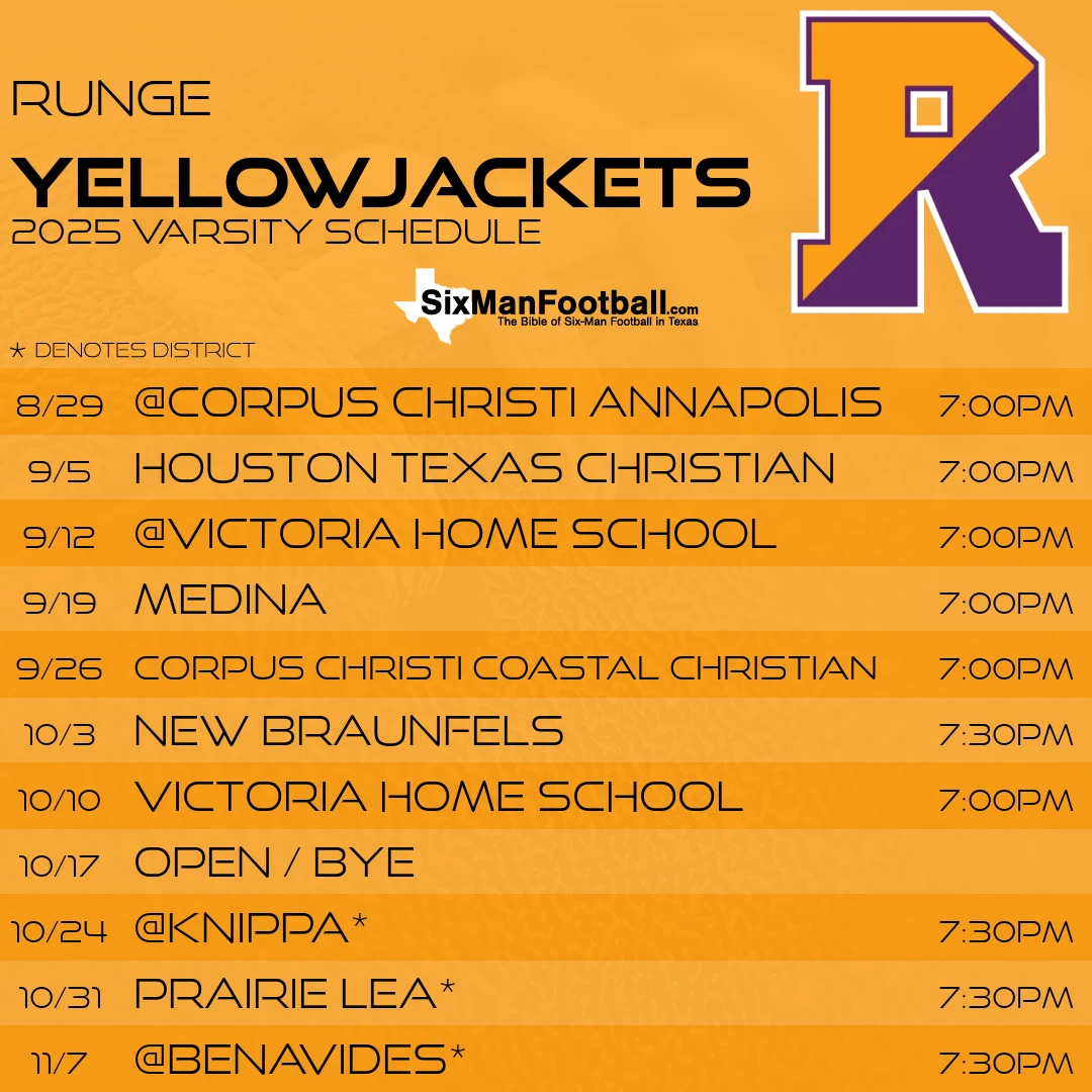 Runge Yellowjackets 2025 football schedule