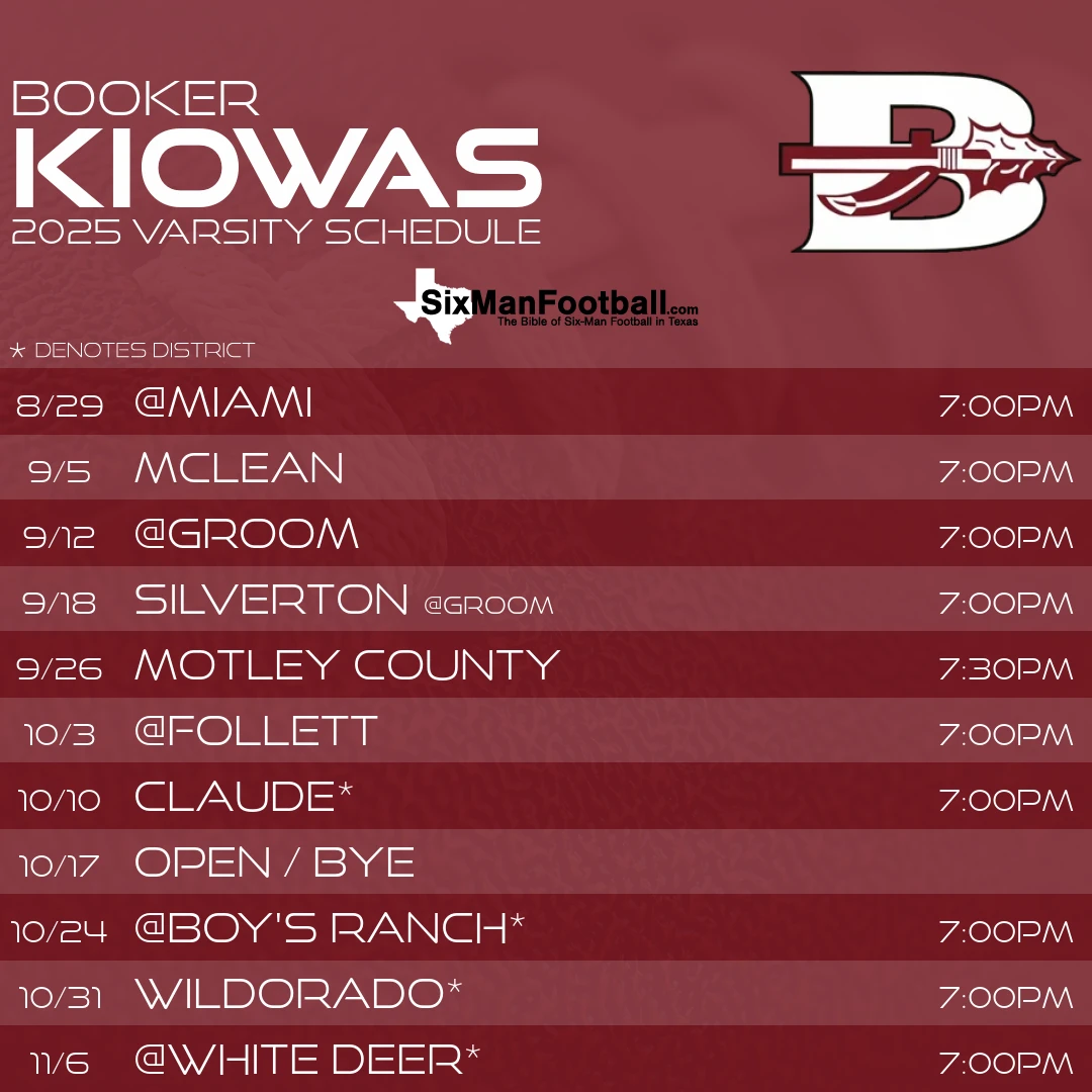 Booker Kiowas 2025 football schedule