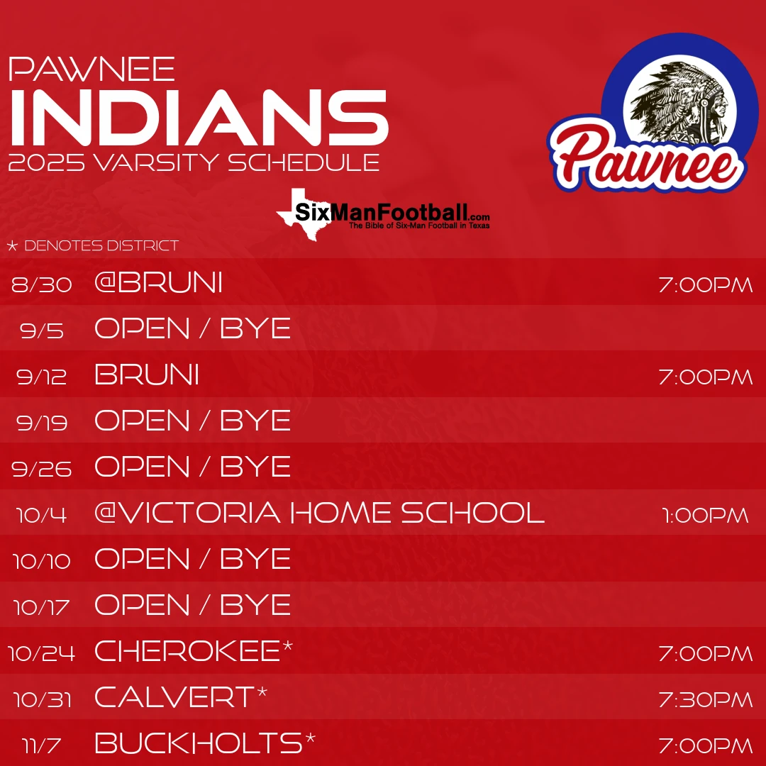 Pawnee Indians 2025 football schedule