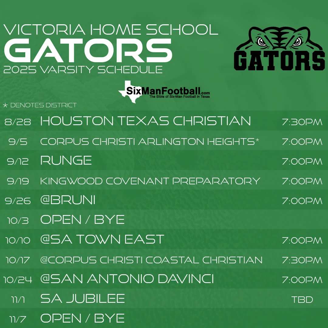 Victoria Home School Gators 2025 football schedule