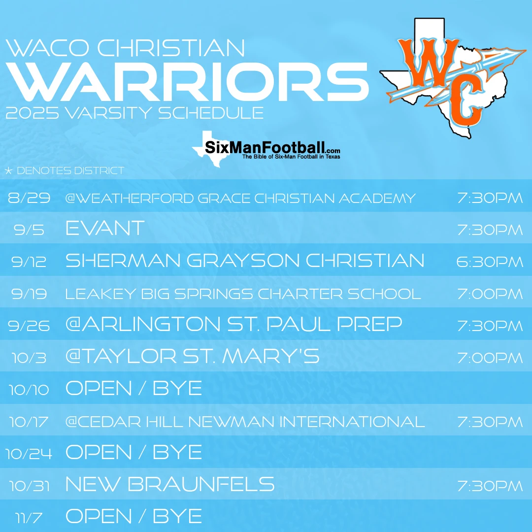 Waco Christian Warriors 2025 football schedule