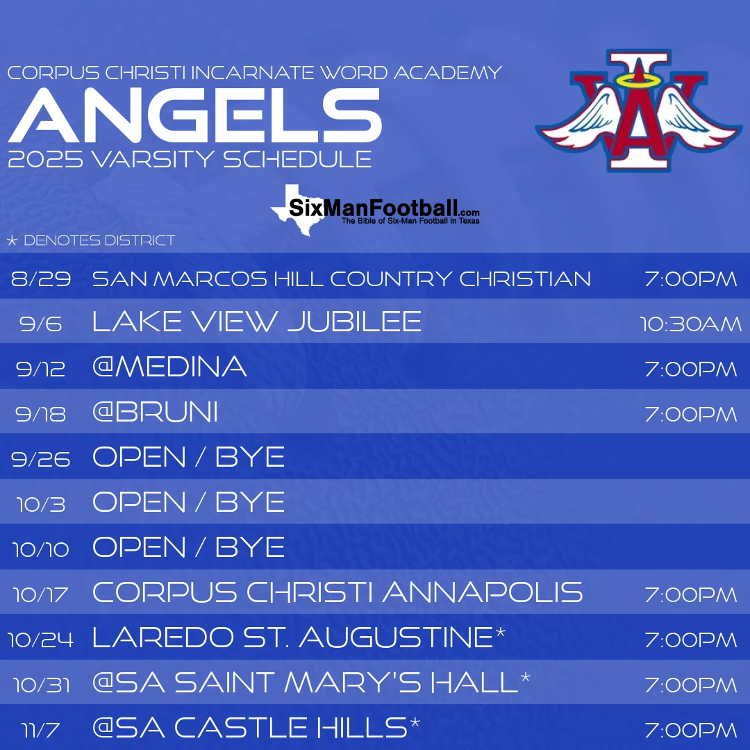 Corpus Christi Incarnate Word Academy Angels 2025 football schedule