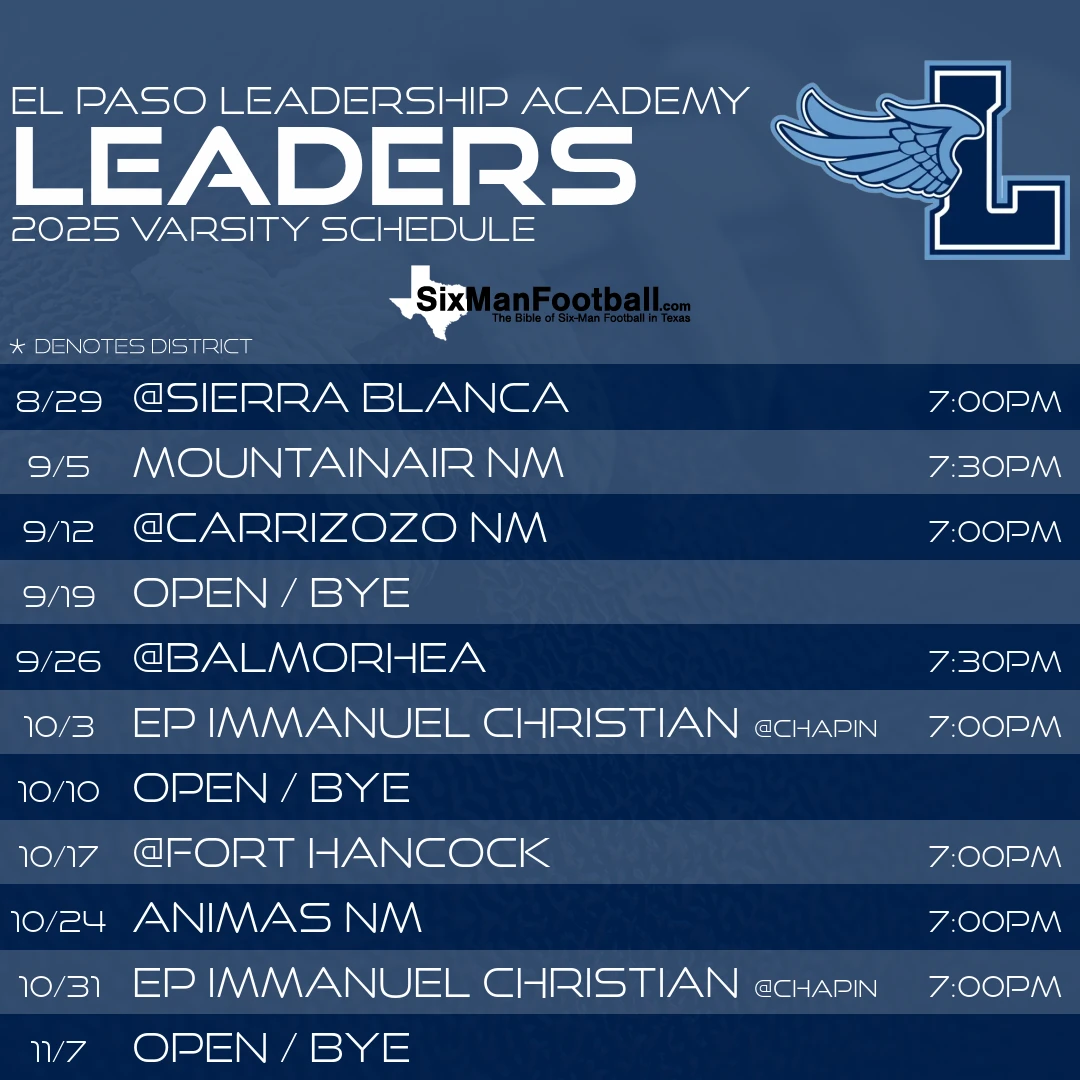 El Paso Leadership Academy Leaders 2025 football schedule