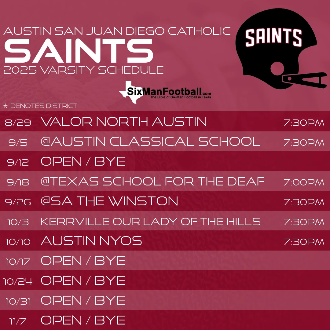 Austin San Juan Diego Catholic Saints 2025 football schedule