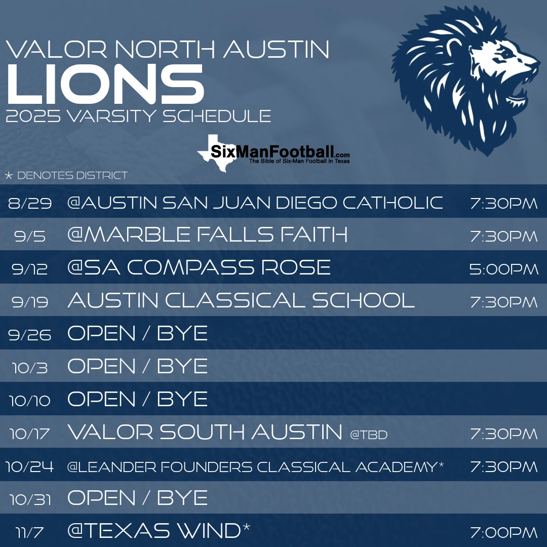 Valor North Austin Lions 2025 football schedule