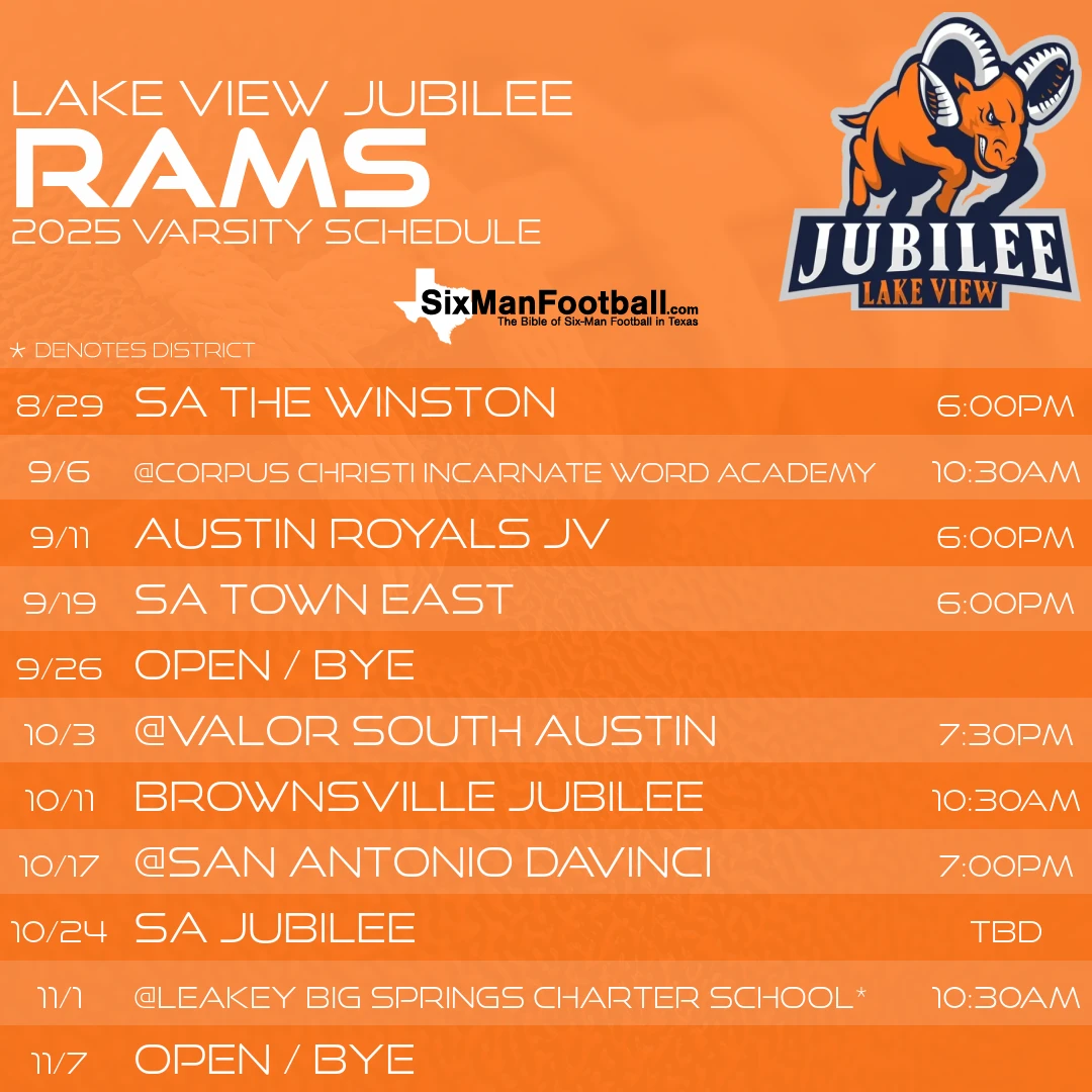 Lake View Jubilee Rams 2025 football schedule