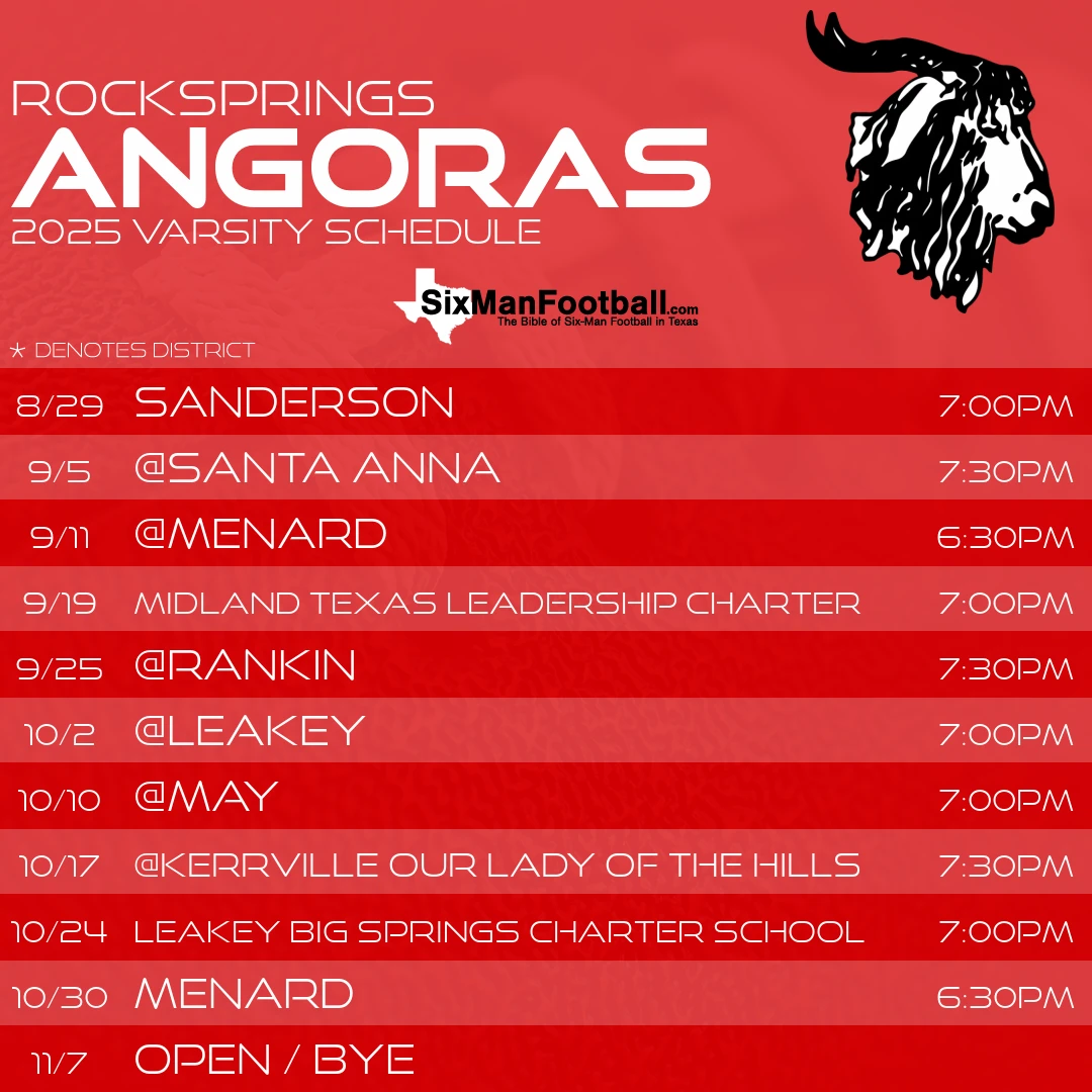Rocksprings Angoras 2025 football schedule