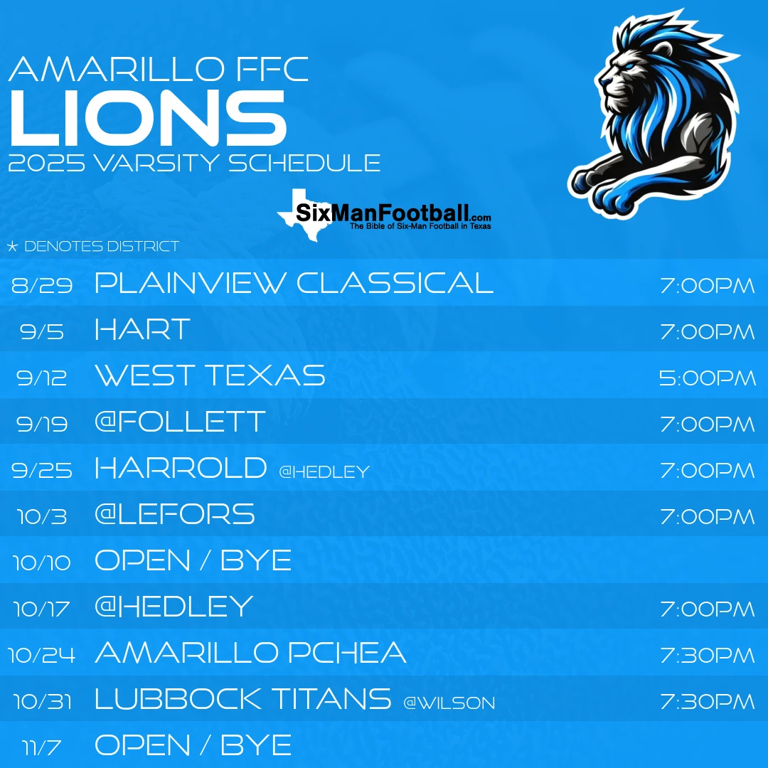 Amarillo FFC Lions 2025 football schedule