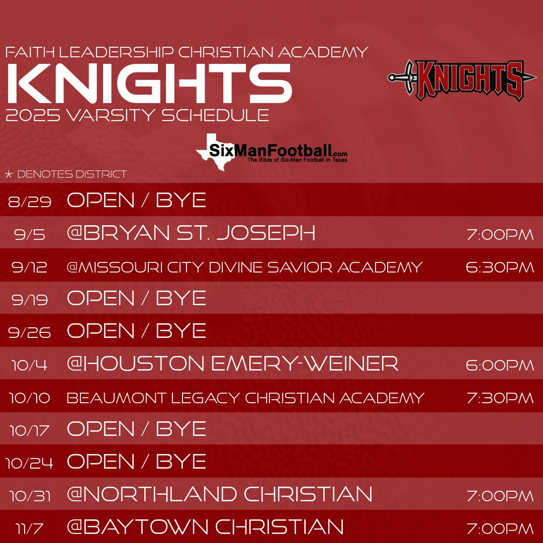 Faith Leadership Christian Academy Knights 2025 football schedule
