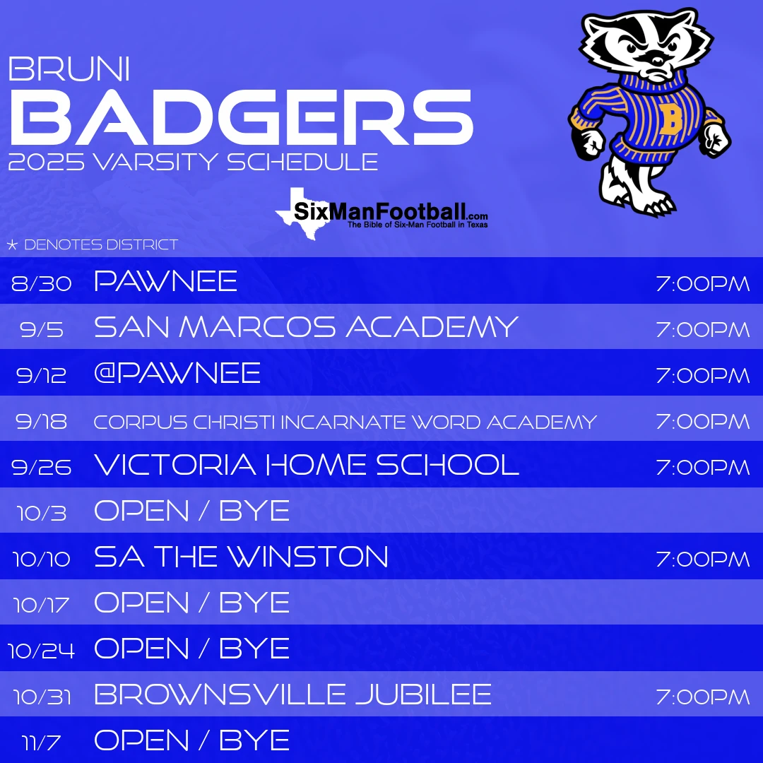 Bruni Badgers 2025 football schedule