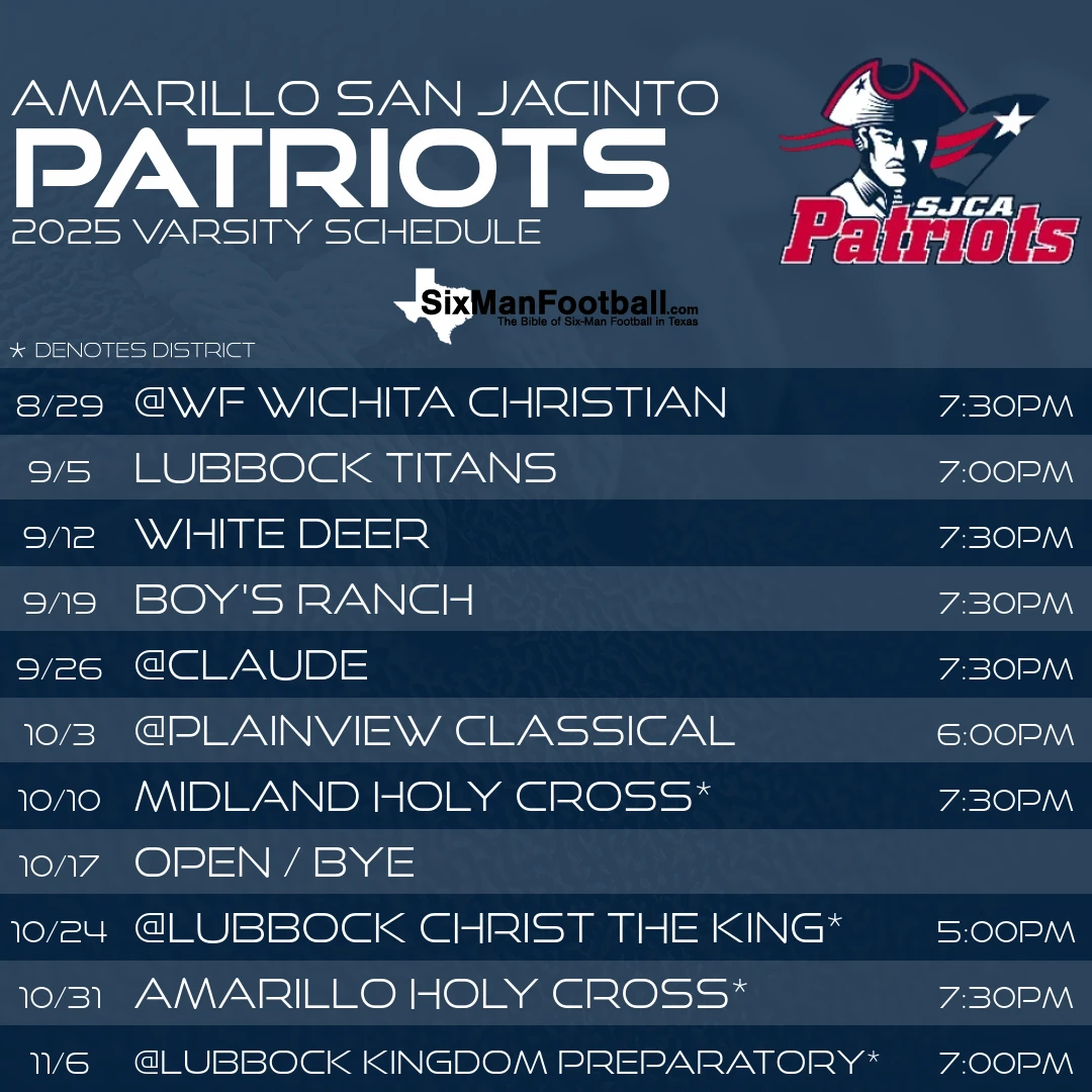 Amarillo San Jacinto Patriots 2025 football schedule