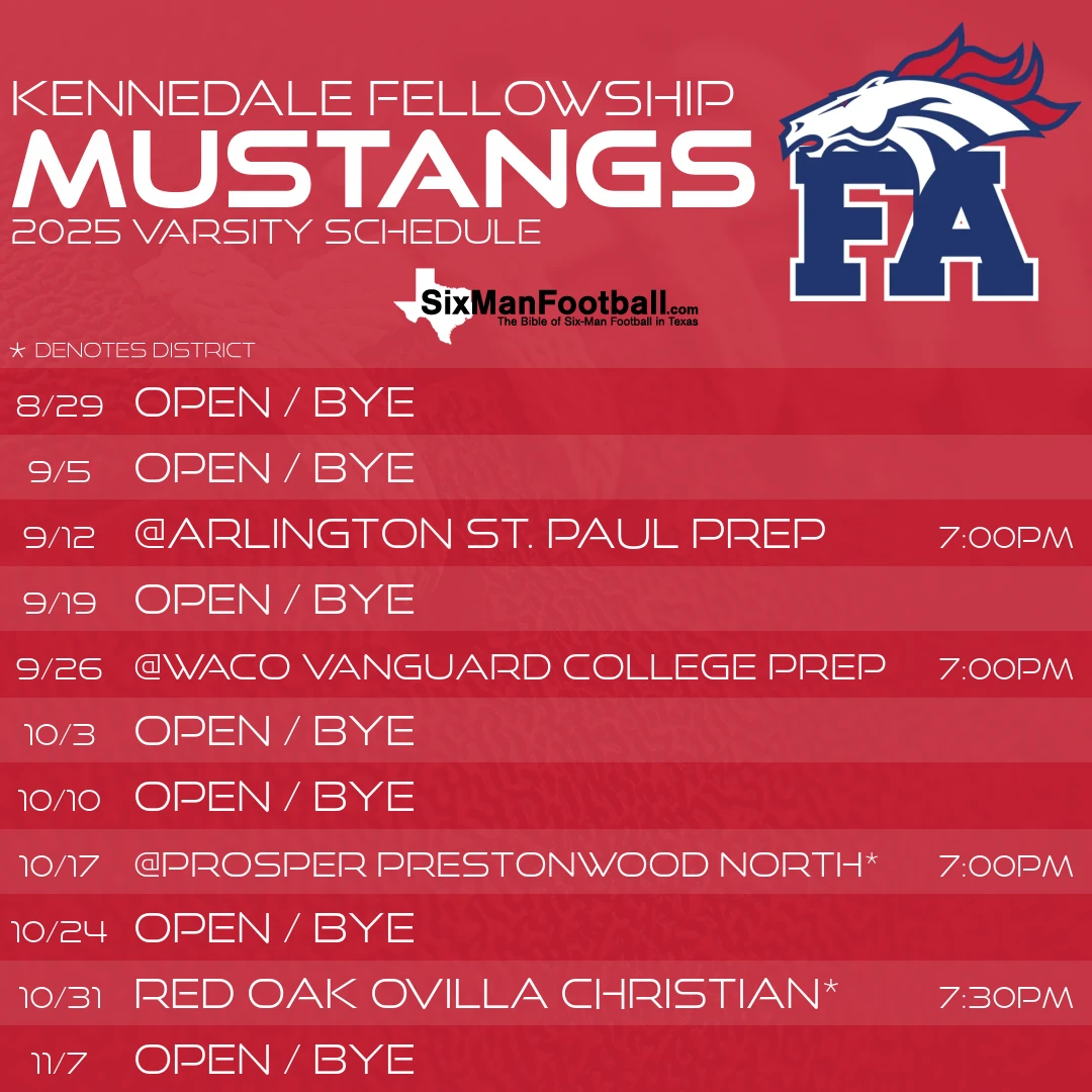 Kennedale Fellowship Mustangs 2025 football schedule