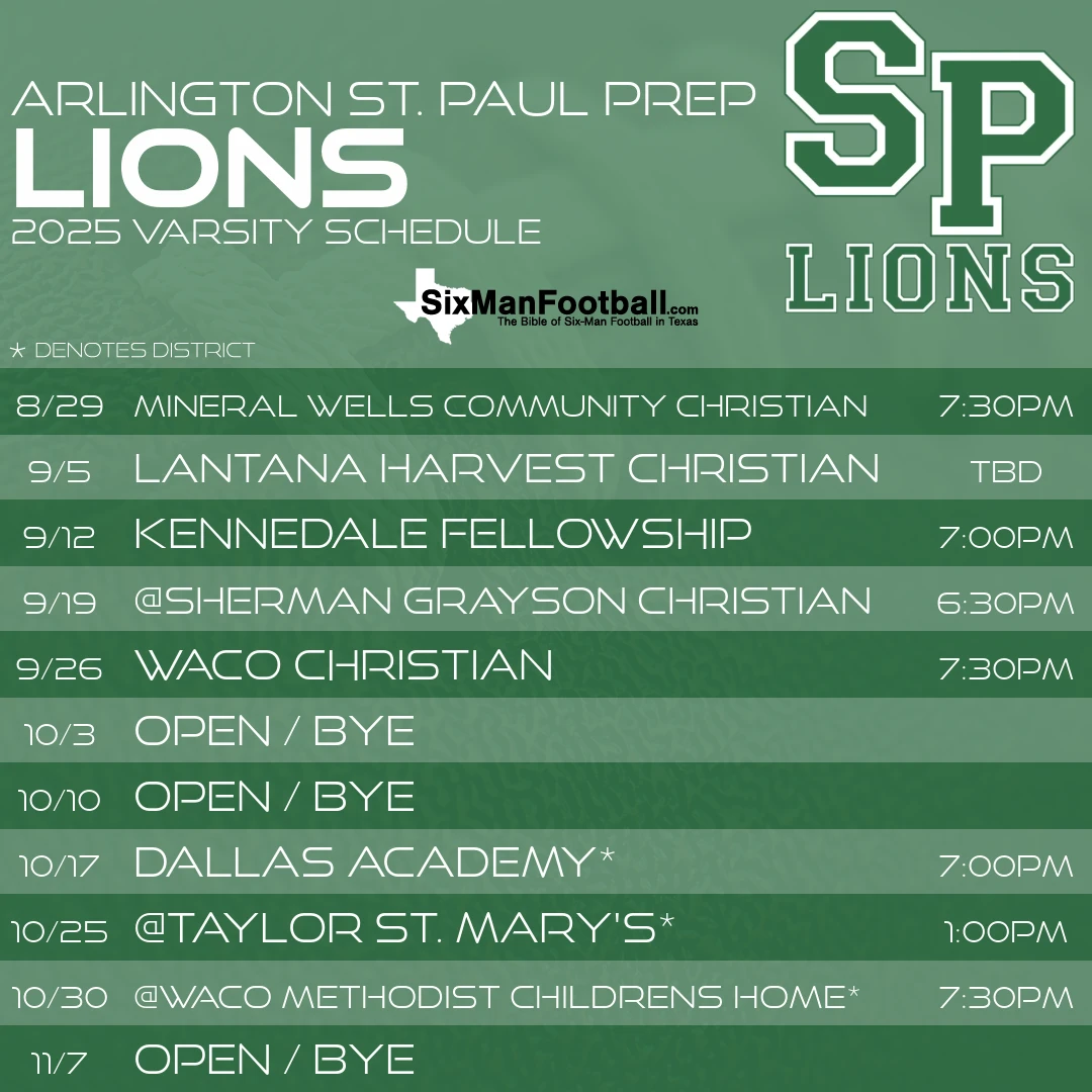 Arlington St. Paul Prep Lions 2025 football schedule