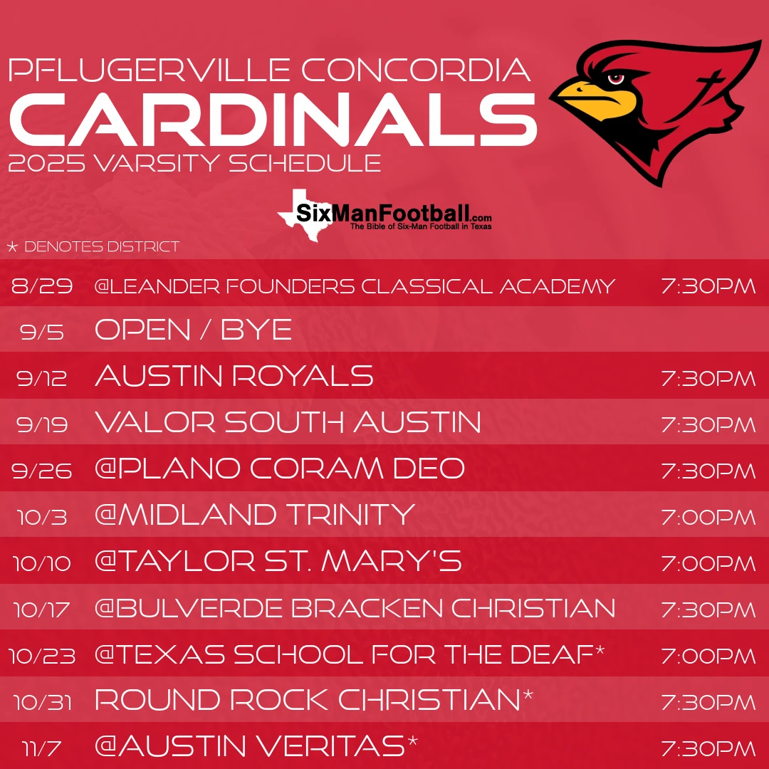 Pflugerville Concordia Cardinals 2025 football schedule