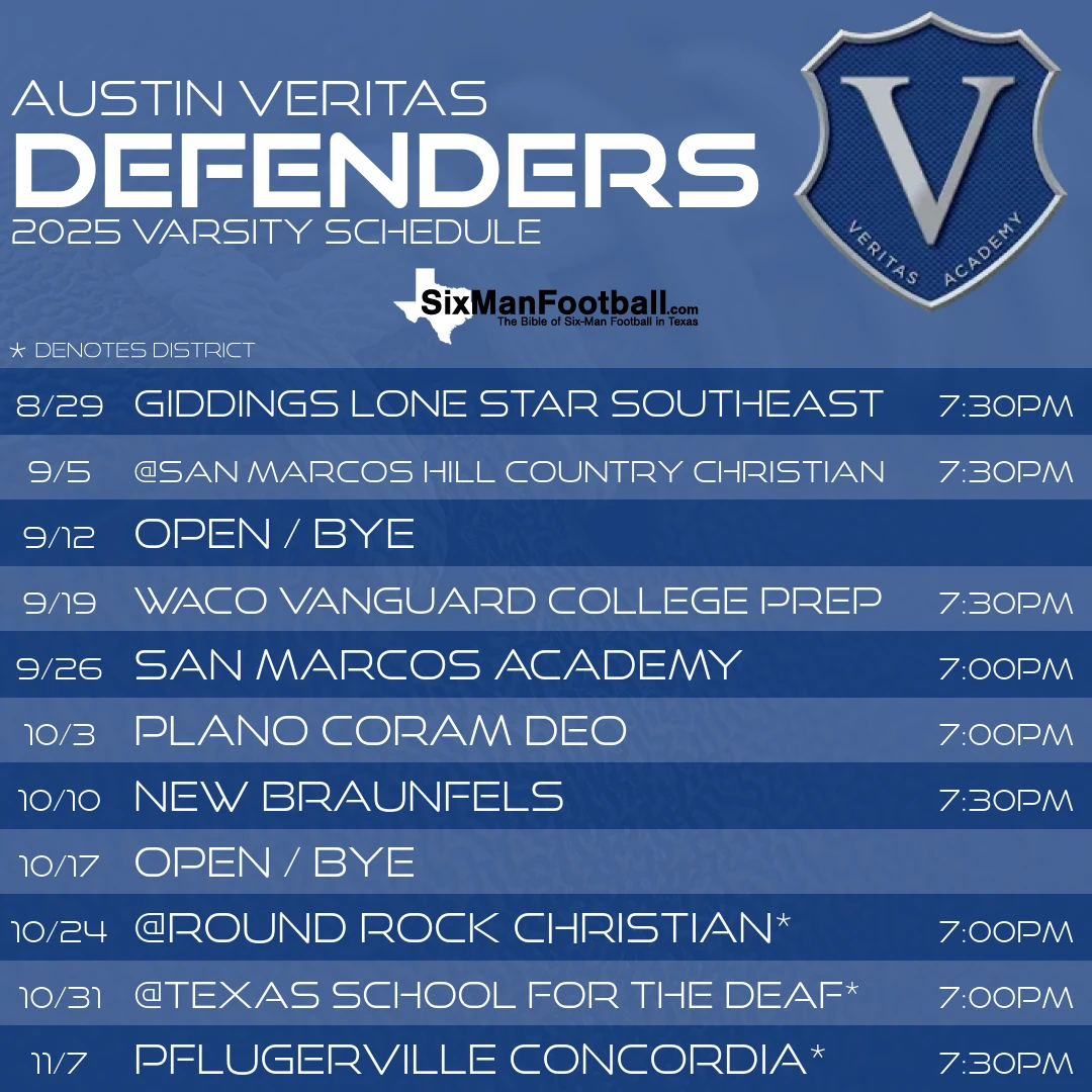Austin Veritas Defenders 2025 football schedule