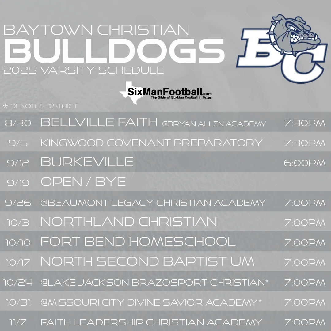 Baytown Christian Bulldogs 2025 football schedule