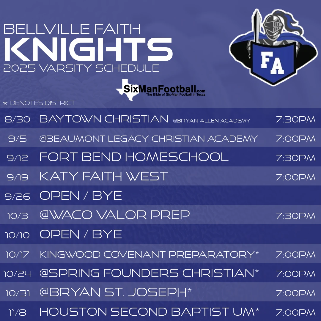 Bellville Faith Knights 2025 football schedule