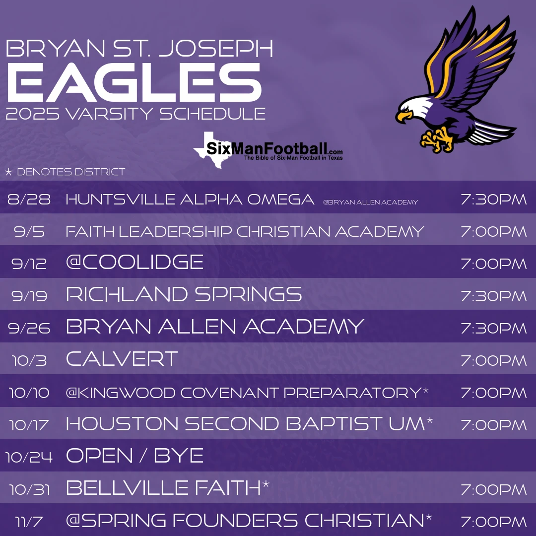 Bryan St. Joseph Eagles 2025 football schedule