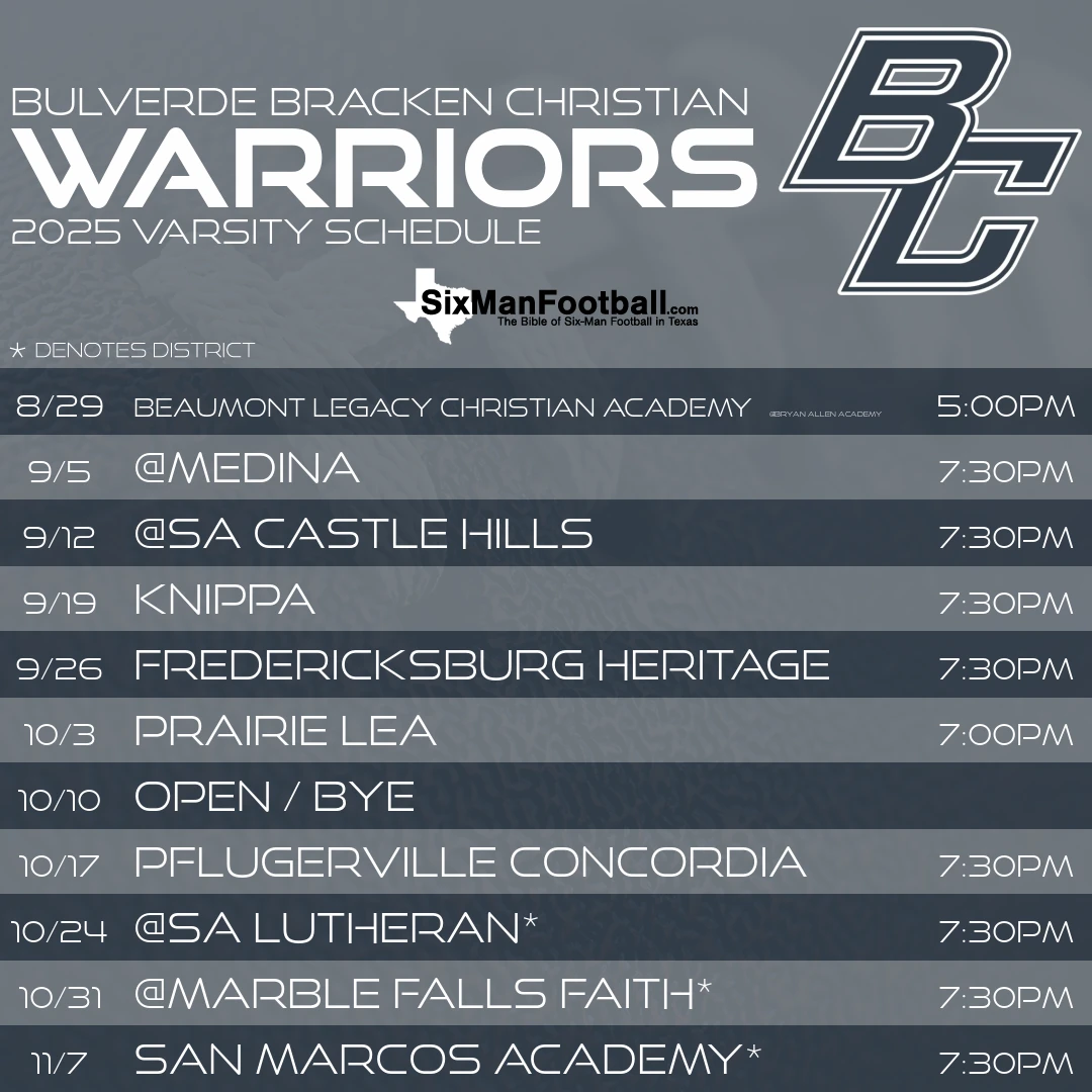 Bulverde Bracken Christian Warriors 2025 football schedule