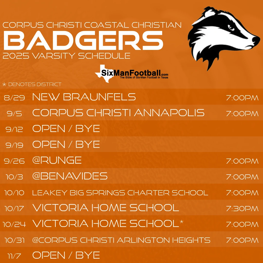 Corpus Christi Coastal Christian Badgers 2025 football schedule
