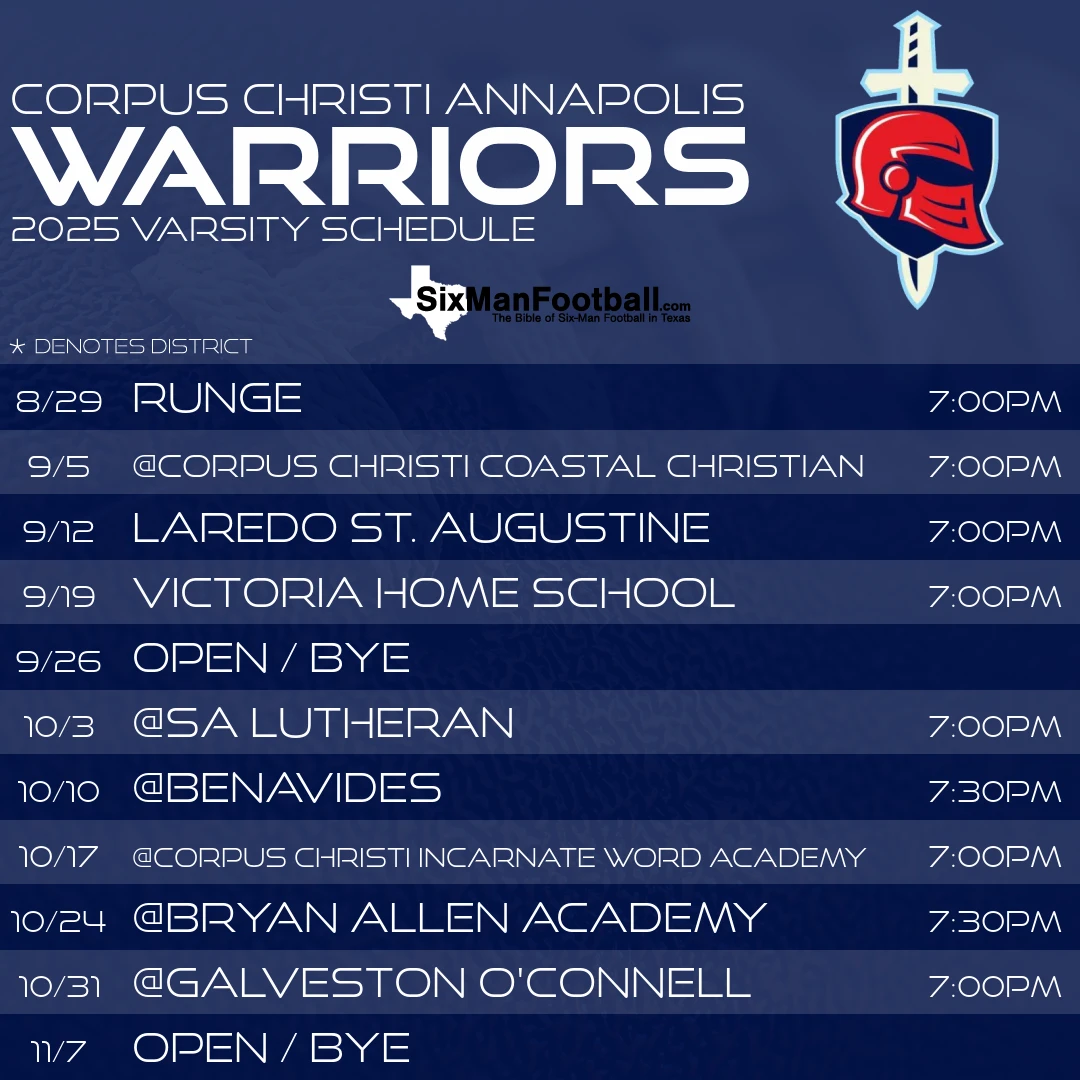 Corpus Christi Annapolis Warriors 2025 football schedule