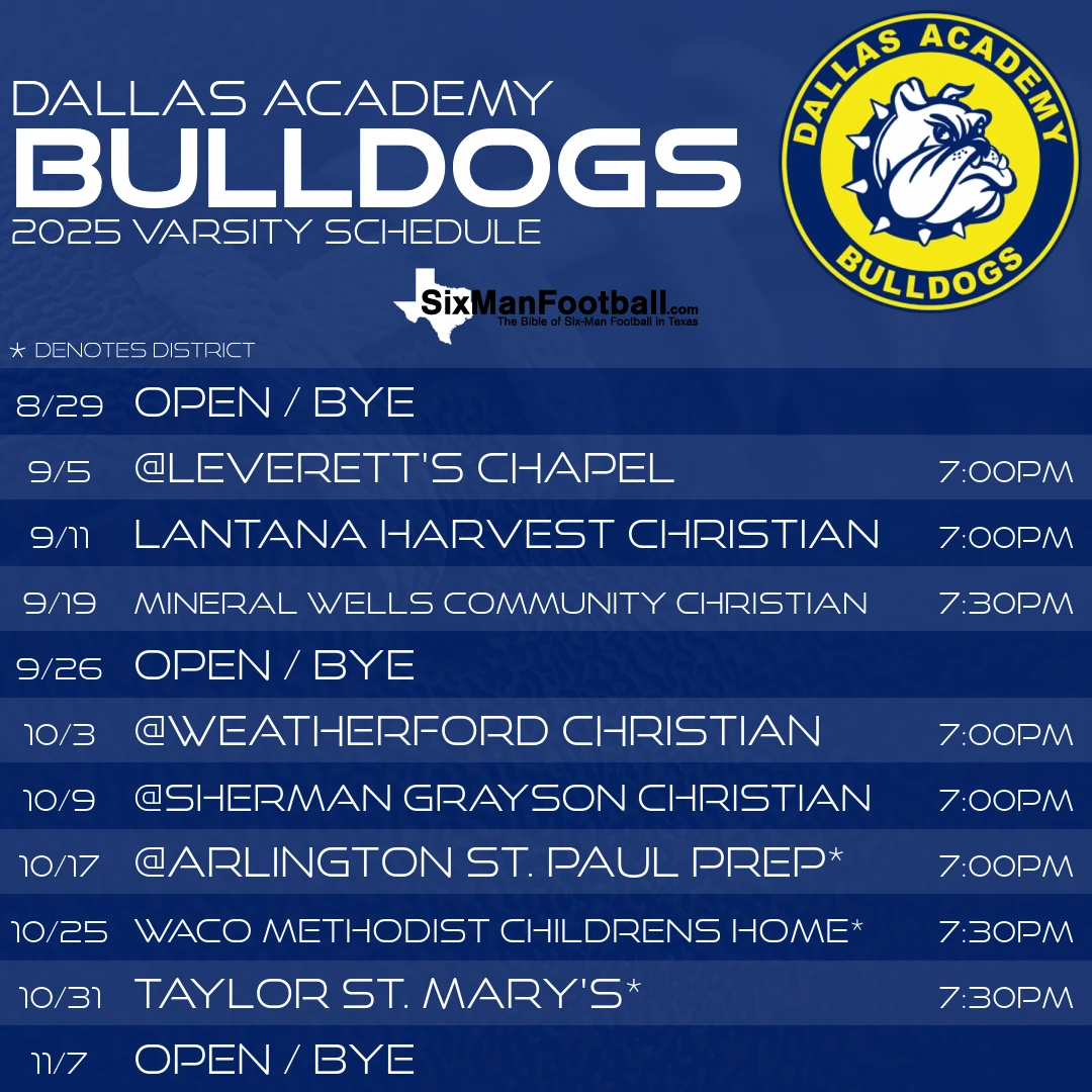 Dallas Academy Bulldogs 2025 football schedule