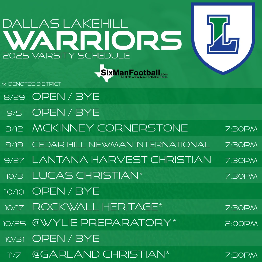 Dallas Lakehill Warriors 2025 football schedule