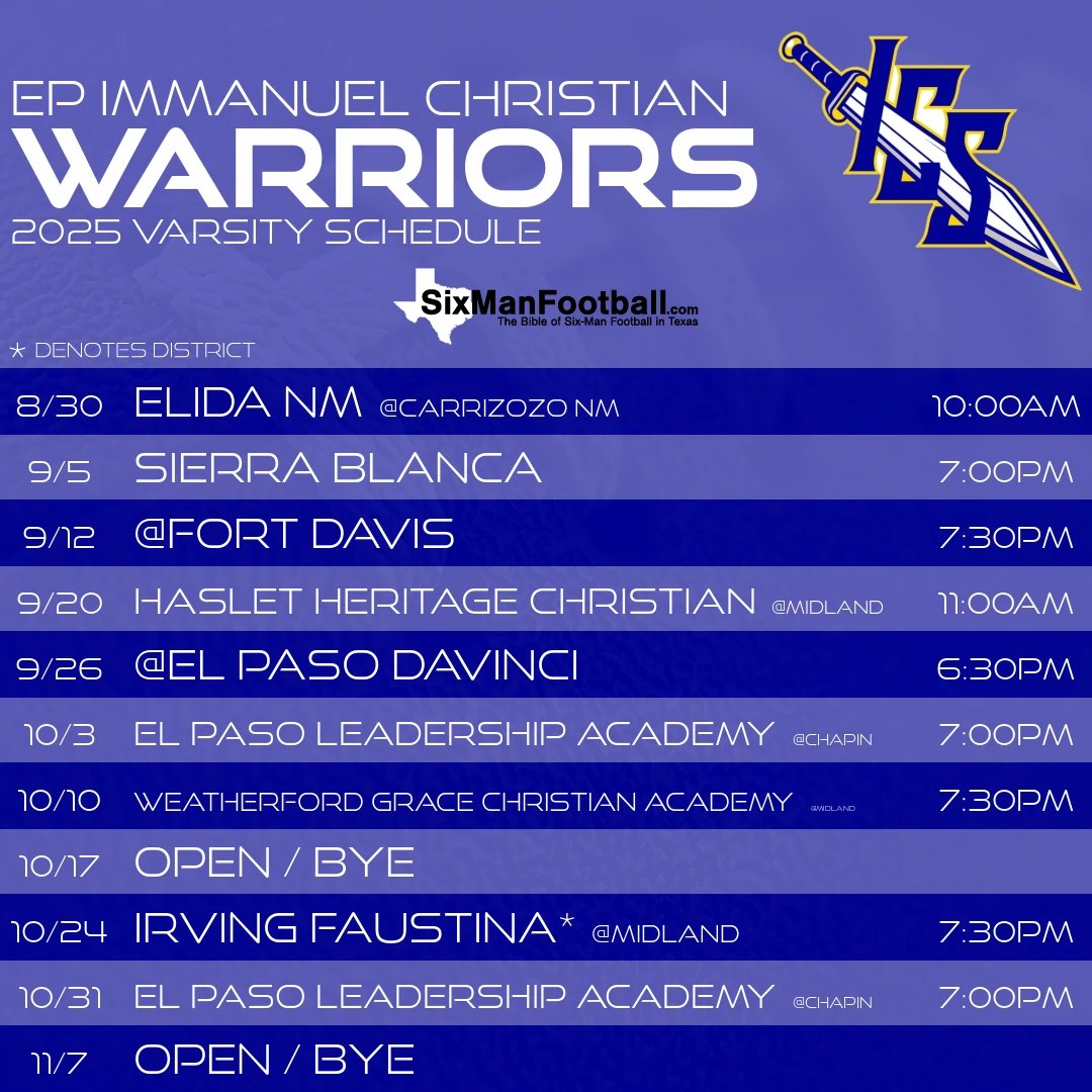 EP Immanuel Christian Warriors 2025 football schedule