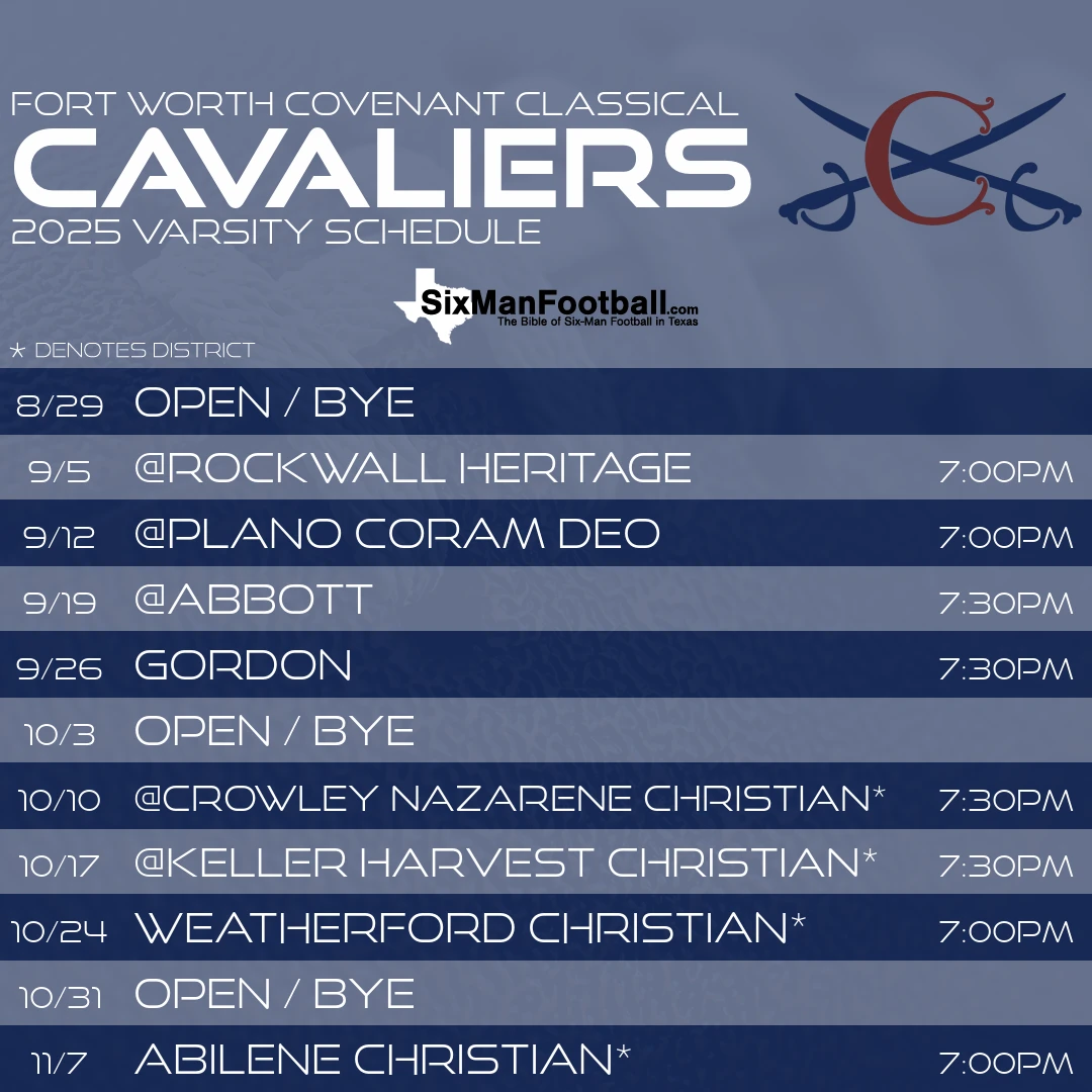 Fort Worth Covenant Classical Cavaliers 2025 football schedule