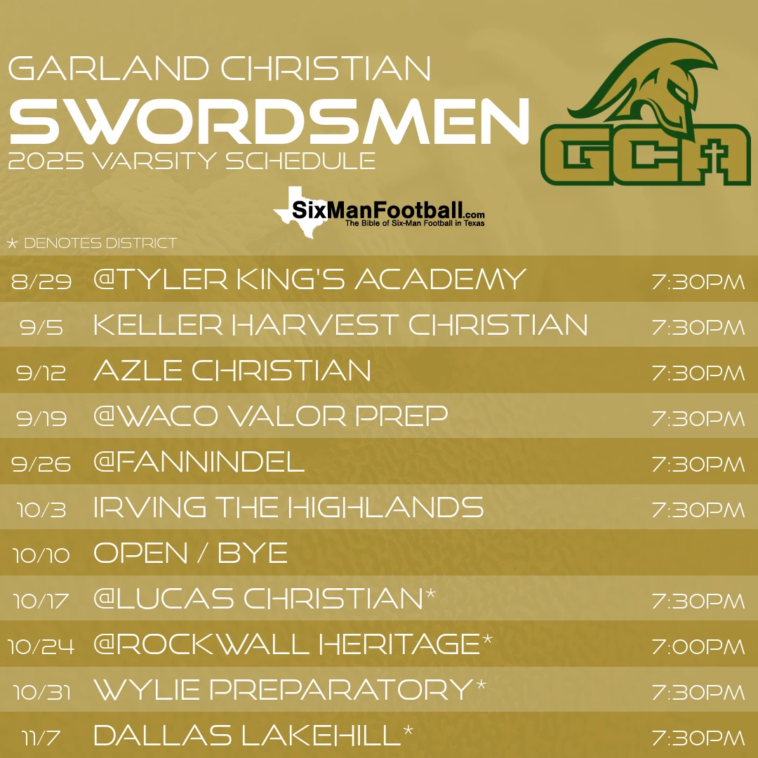 Garland Christian Swordsmen 2025 football schedule
