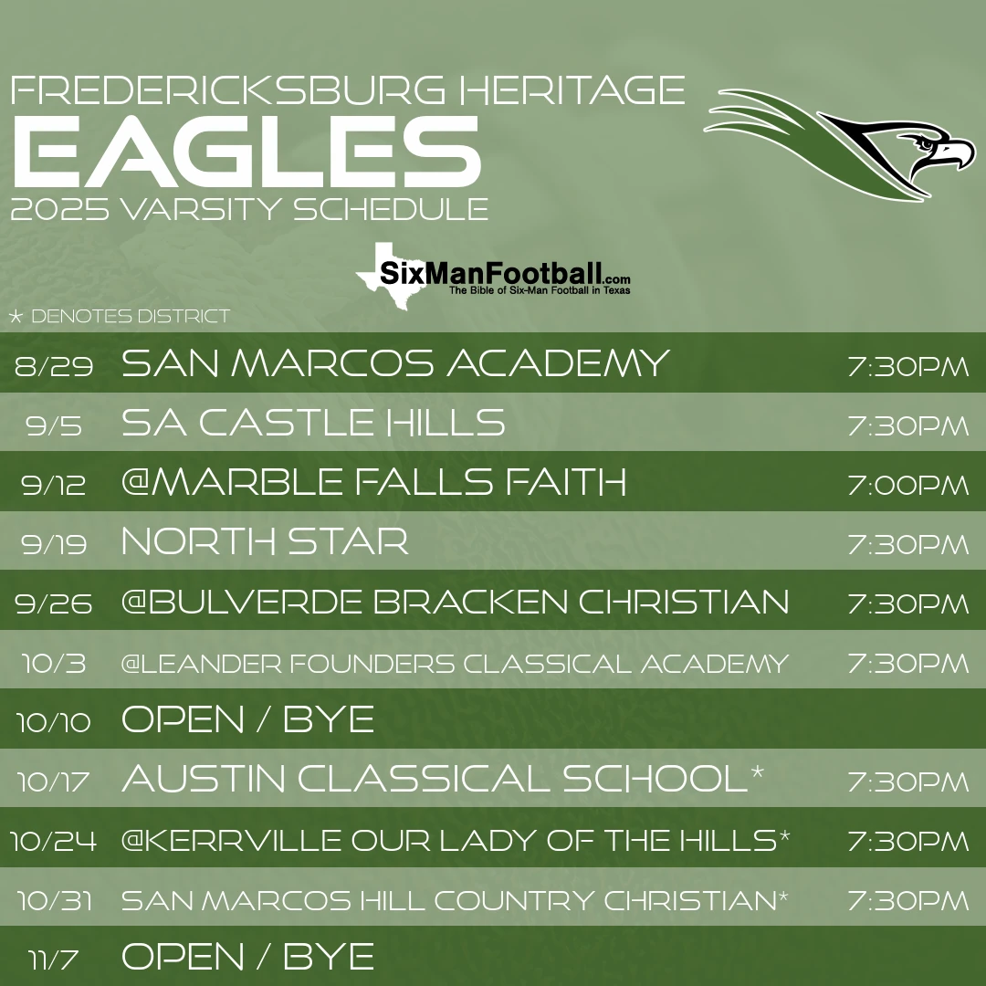 Fredericksburg Heritage Eagles 2025 football schedule
