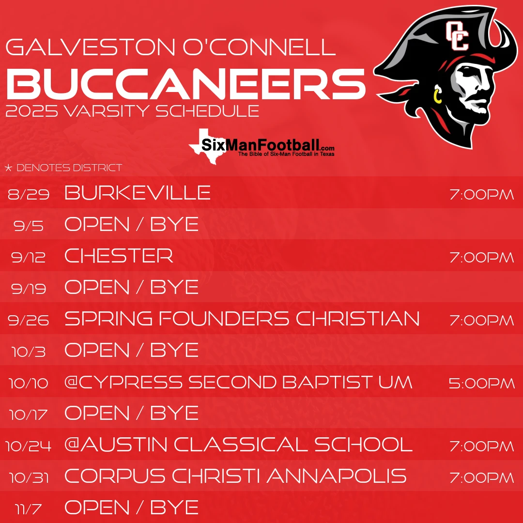 Galveston O'Connell Buccaneers 2025 football schedule
