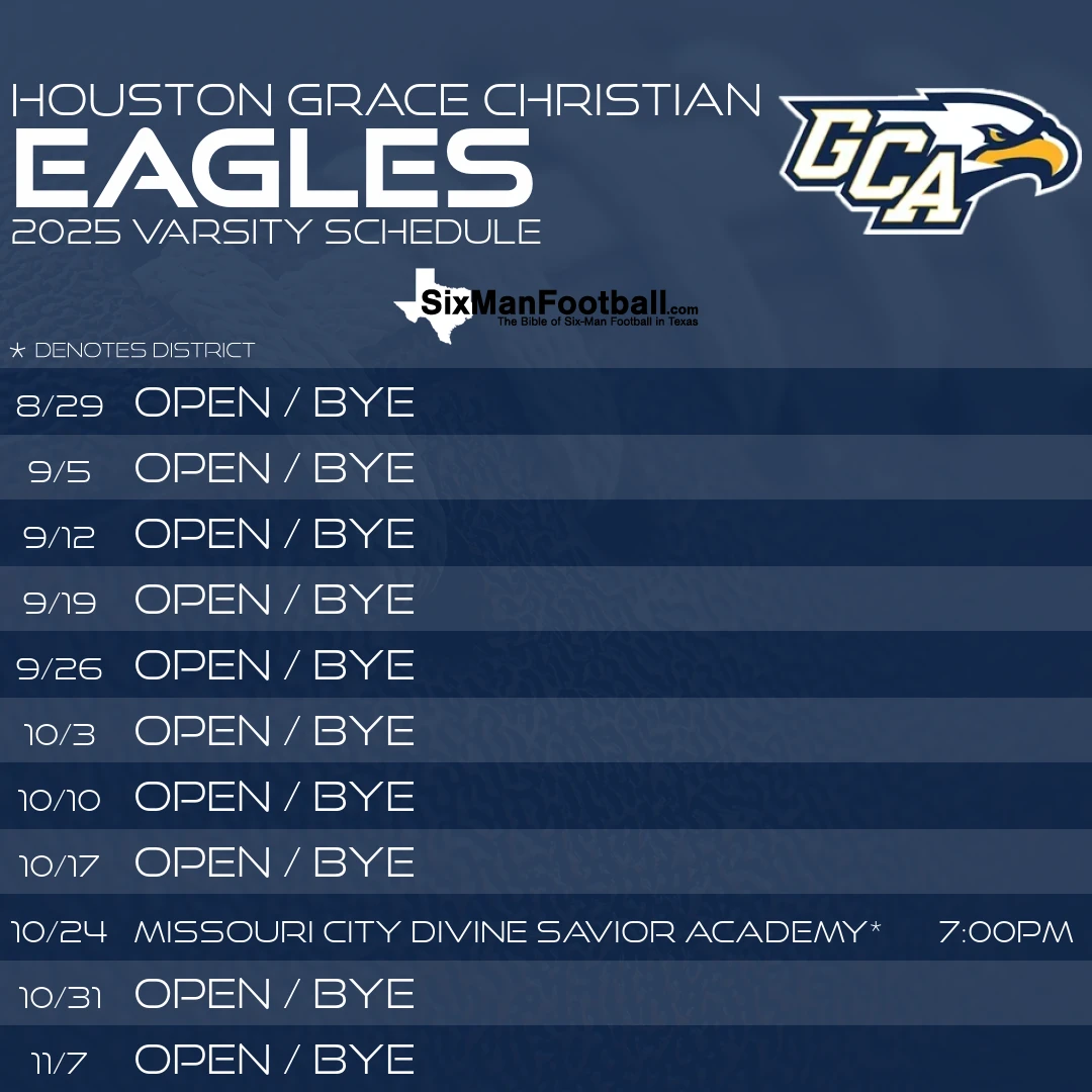 Houston Grace Christian Eagles 2025 football schedule