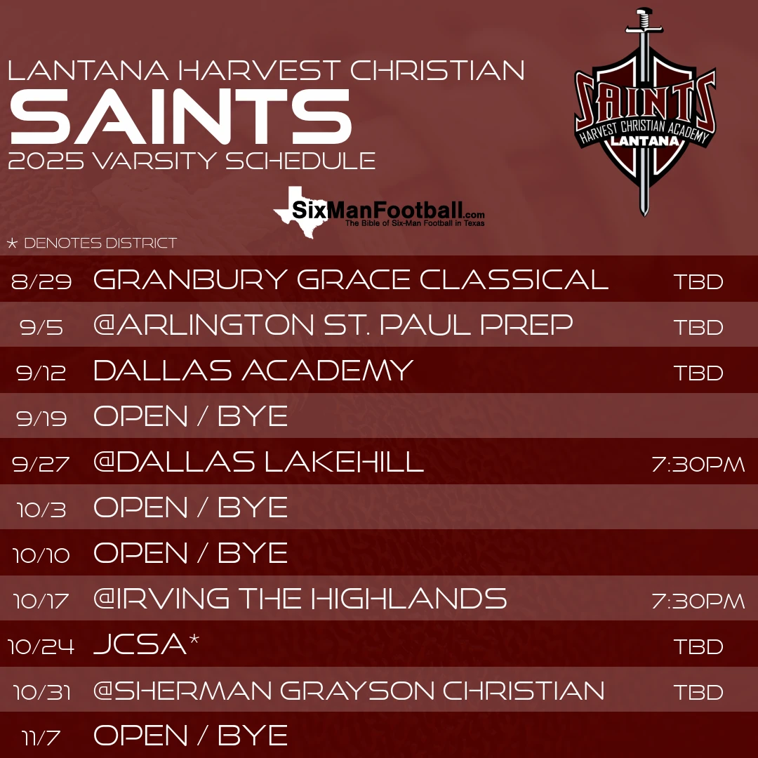 Lantana Harvest Christian Saints 2025 football schedule