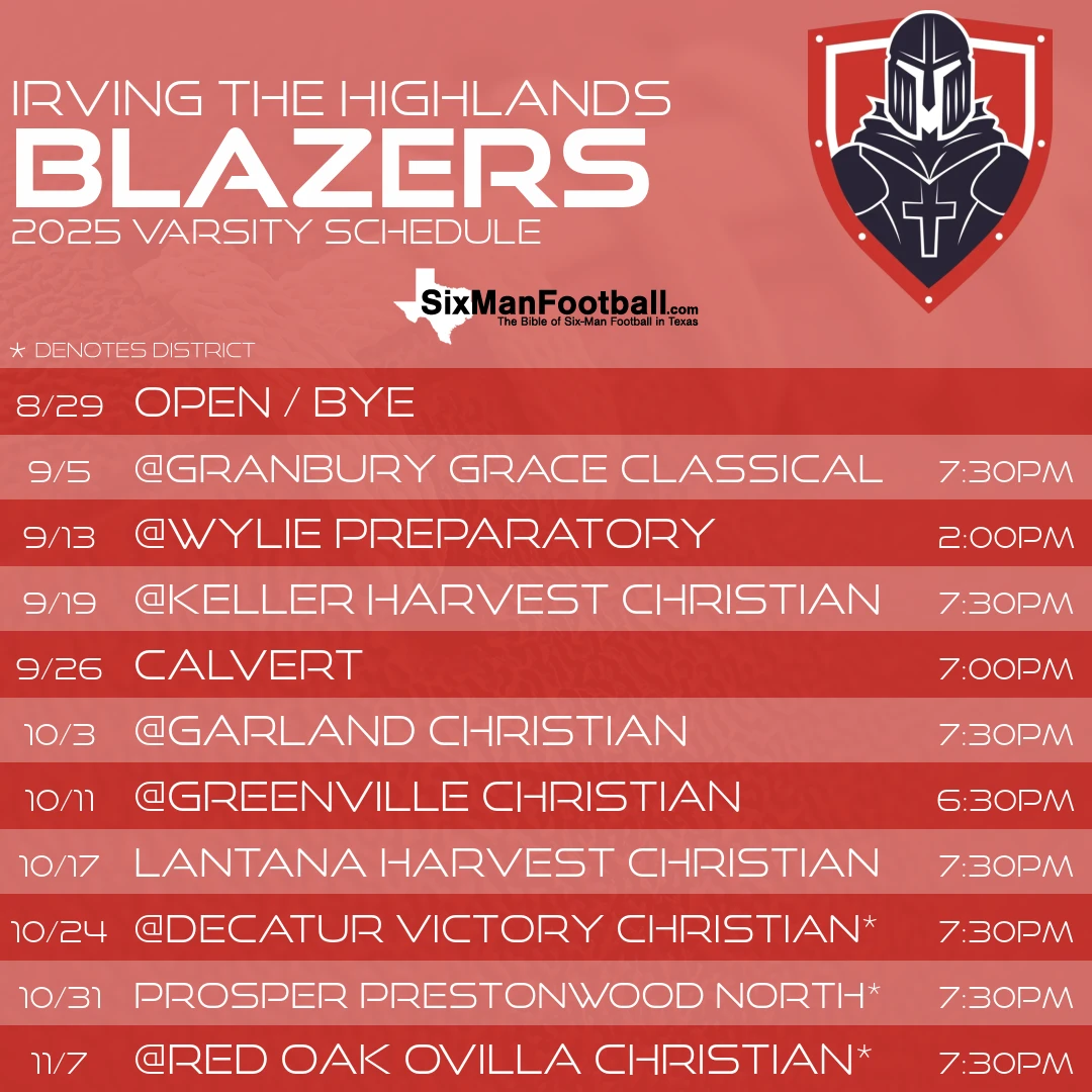 Irving The Highlands Blazers 2025 football schedule