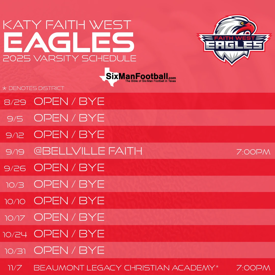 Katy Faith West Eagles 2025 football schedule