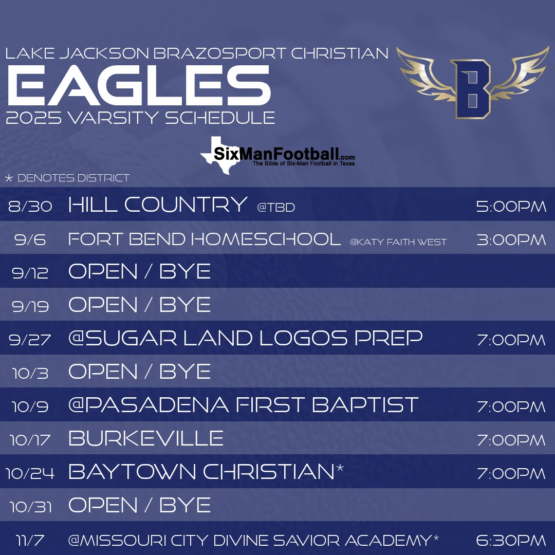 Lake Jackson Brazosport Christian Eagles 2025 football schedule