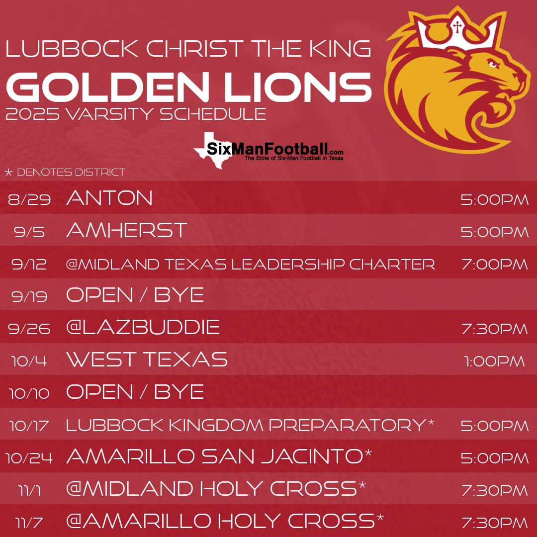 Lubbock Christ the King Golden Lions 2025 football schedule