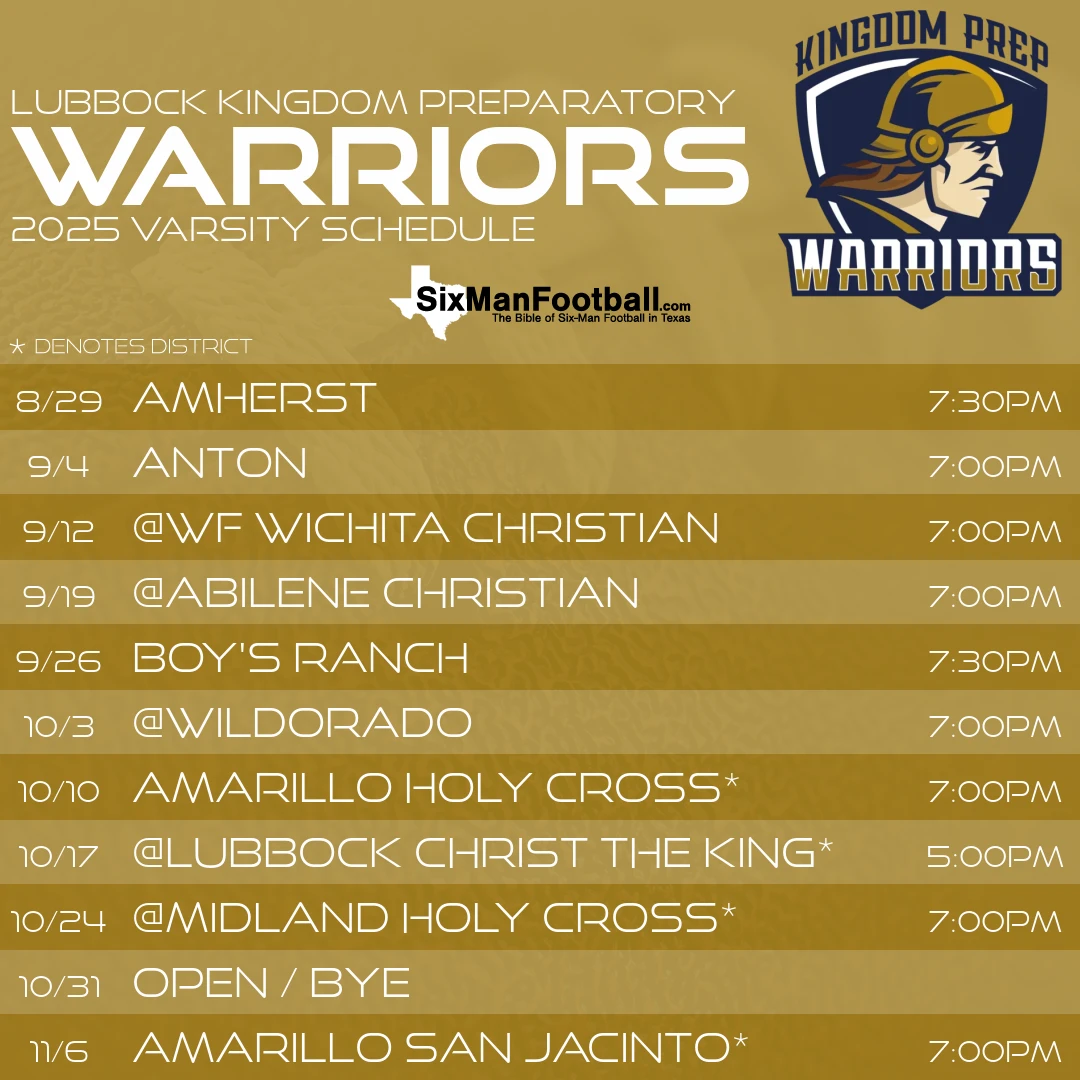 Lubbock Kingdom Preparatory Warriors 2025 football schedule