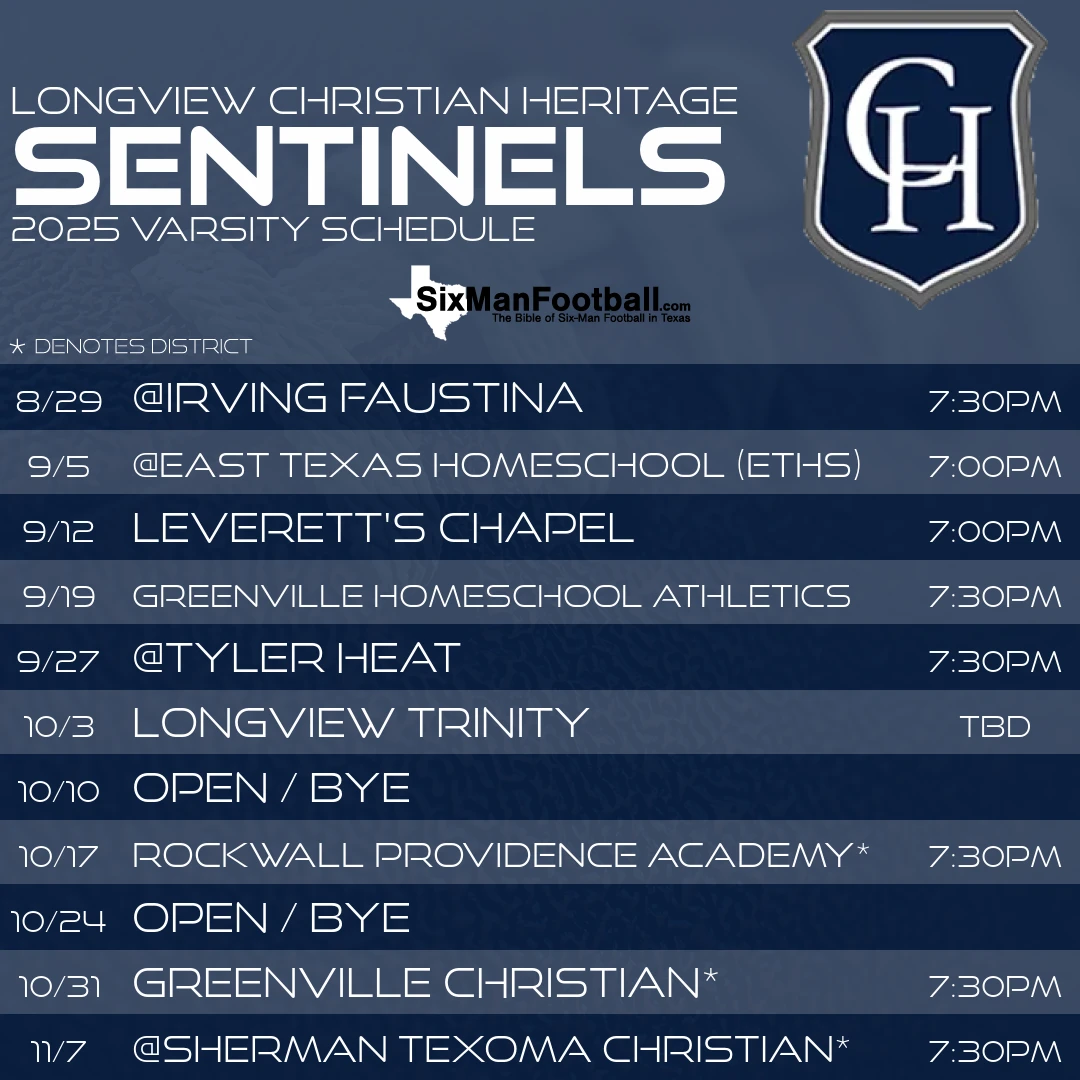 Longview Christian Heritage Sentinels 2025 football schedule