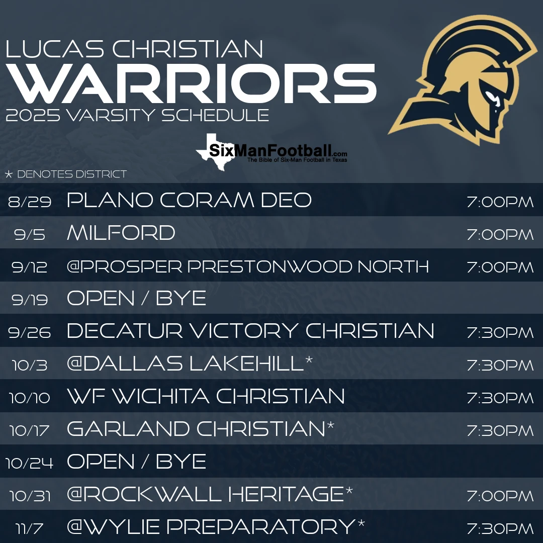 Lucas Christian Warriors 2025 football schedule