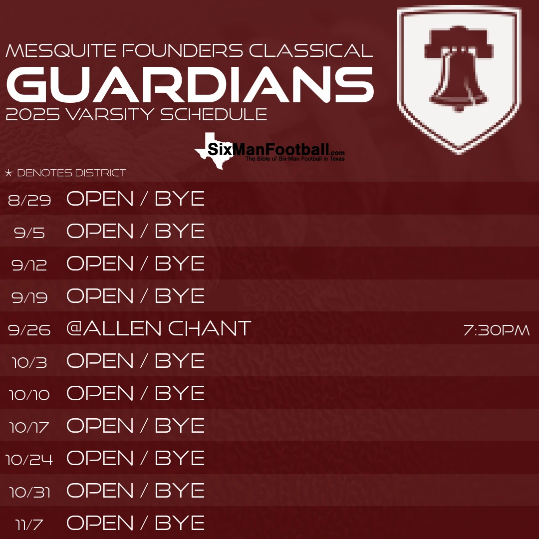 Mesquite Founders Classical Guardians 2025 football schedule