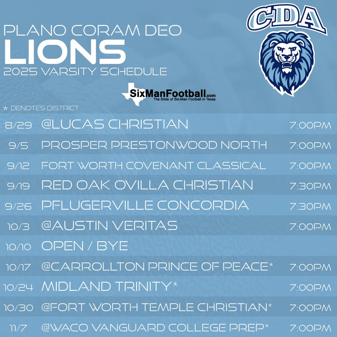 Plano Coram Deo Lions 2025 football schedule