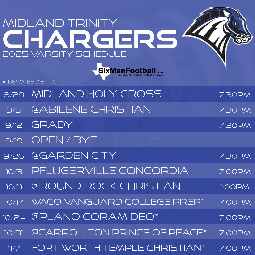 Midland Trinity Chargers 2025 football schedule