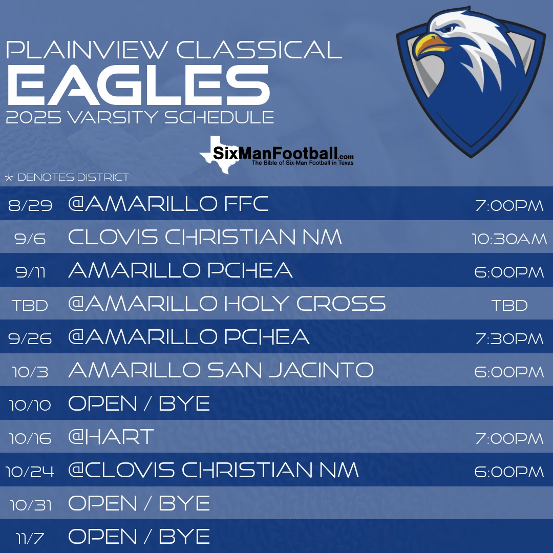 Plainview Classical Eagles 2025 football schedule