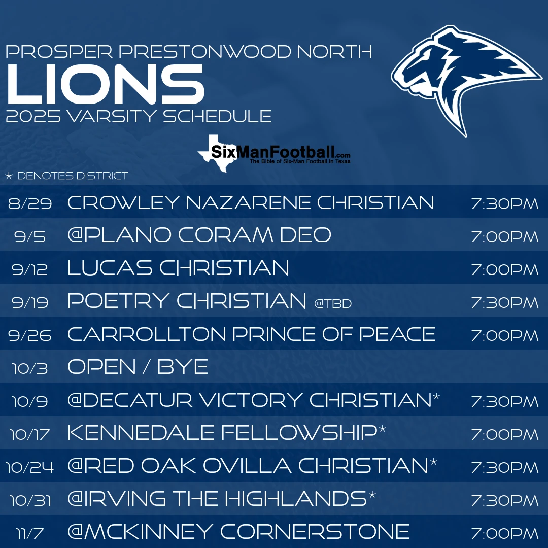 Prosper Prestonwood North Lions 2025 football schedule